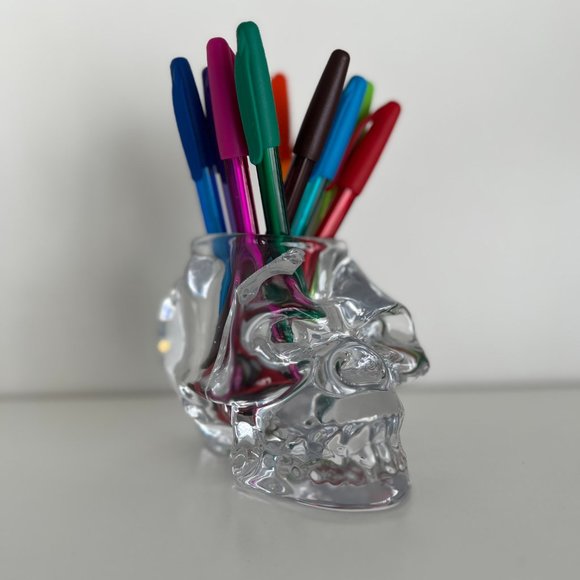 Makeup Brush or Pen Holder Glass Skull - Picture 7 of 8